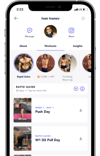 Muscle building programs shown on a device