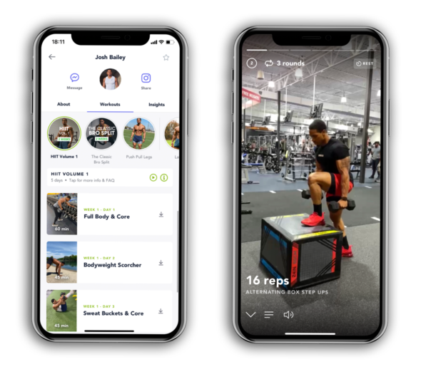 Full-body training
programs shown on a device