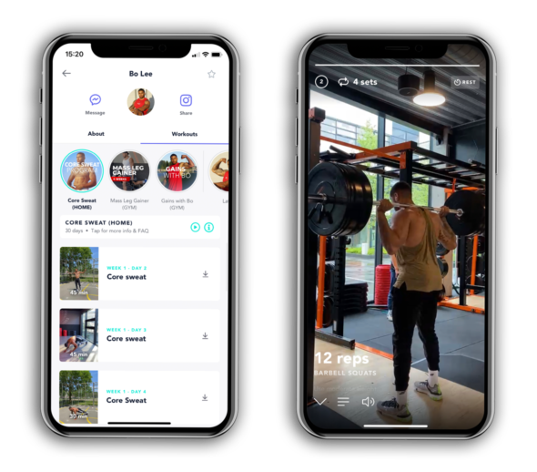 Full-body training
programs shown on a device