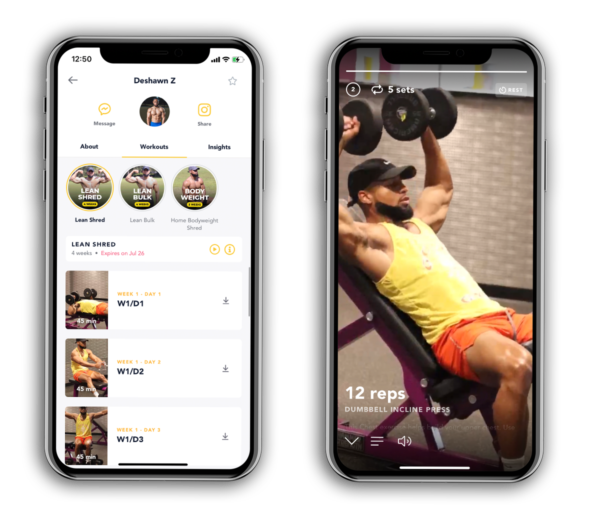 Full-body training programs shown on a device