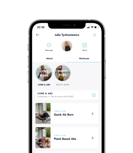 Fitness programs for all levels shown on a device