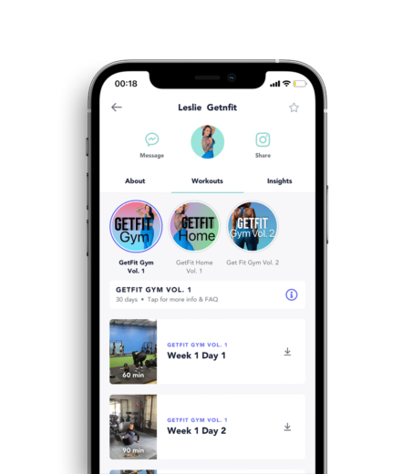 In-app workouts shown on a device
