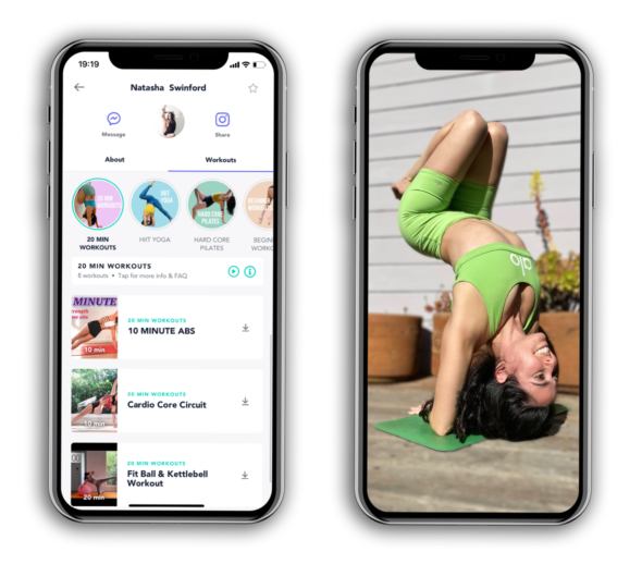 Workouts & Flows shown on a device