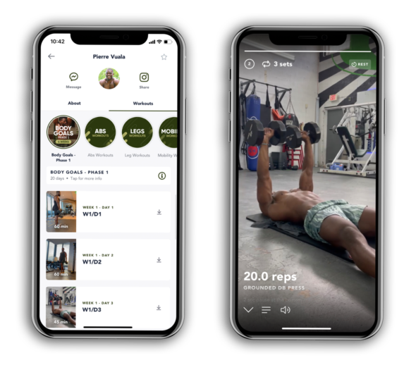 Full-body training
programs shown on a device