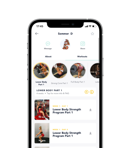 Gym-based training programs shown on a device