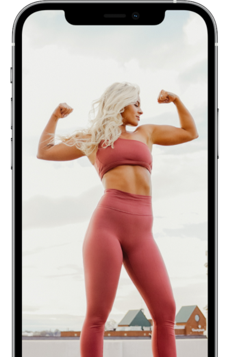 Strong body, stronger heart. shown on a device